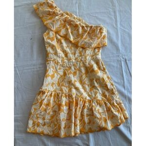 NAF NAF Dress Women's Size 40 Flower One Shoulder Ruffle Yellow Casual Hawaiian